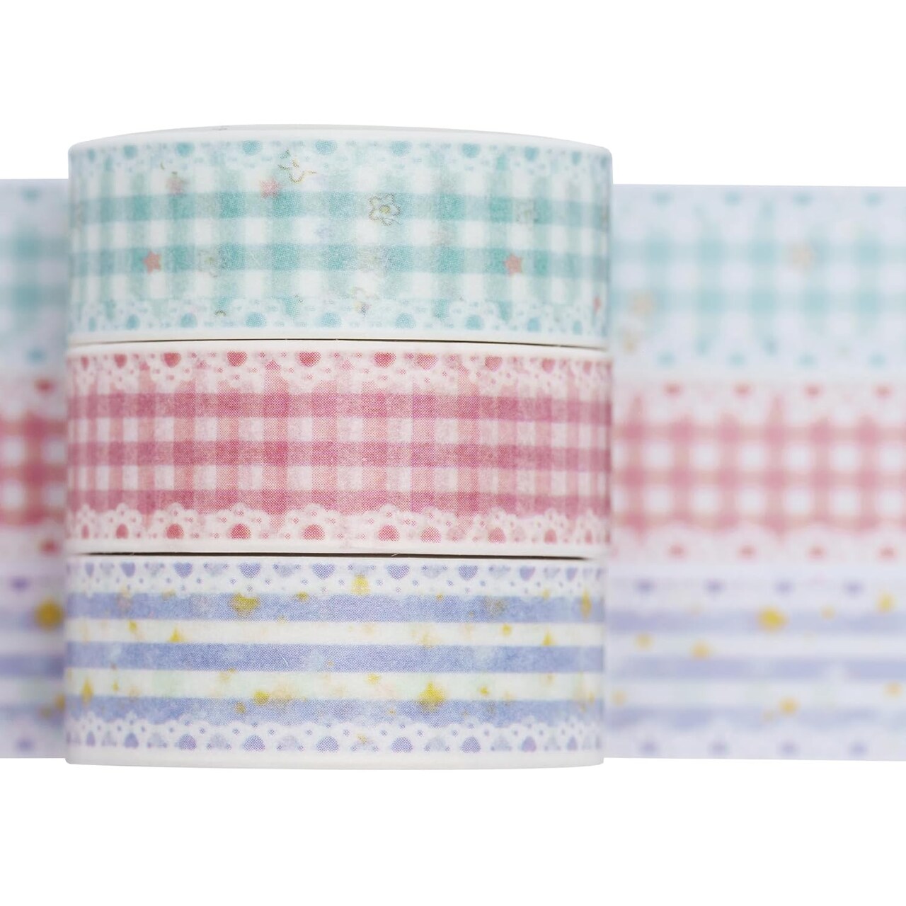 Cute Printed Washi Tape 3 Rolls Japanese-Style (Lace Checkered)
